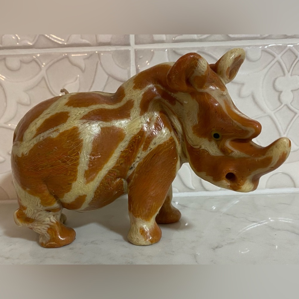 Swazi handcrafted one of a kind candle rhinoceros. Never used. Vintage. 7x3.5”